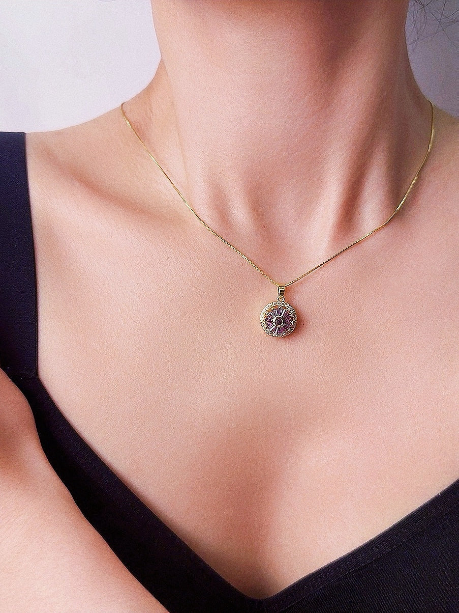 New 2025 Radiant Spinner Necklace – Purple Crystal Rotating Pendant for Anxiety Relief|Gold Fidget Jewelry for Women