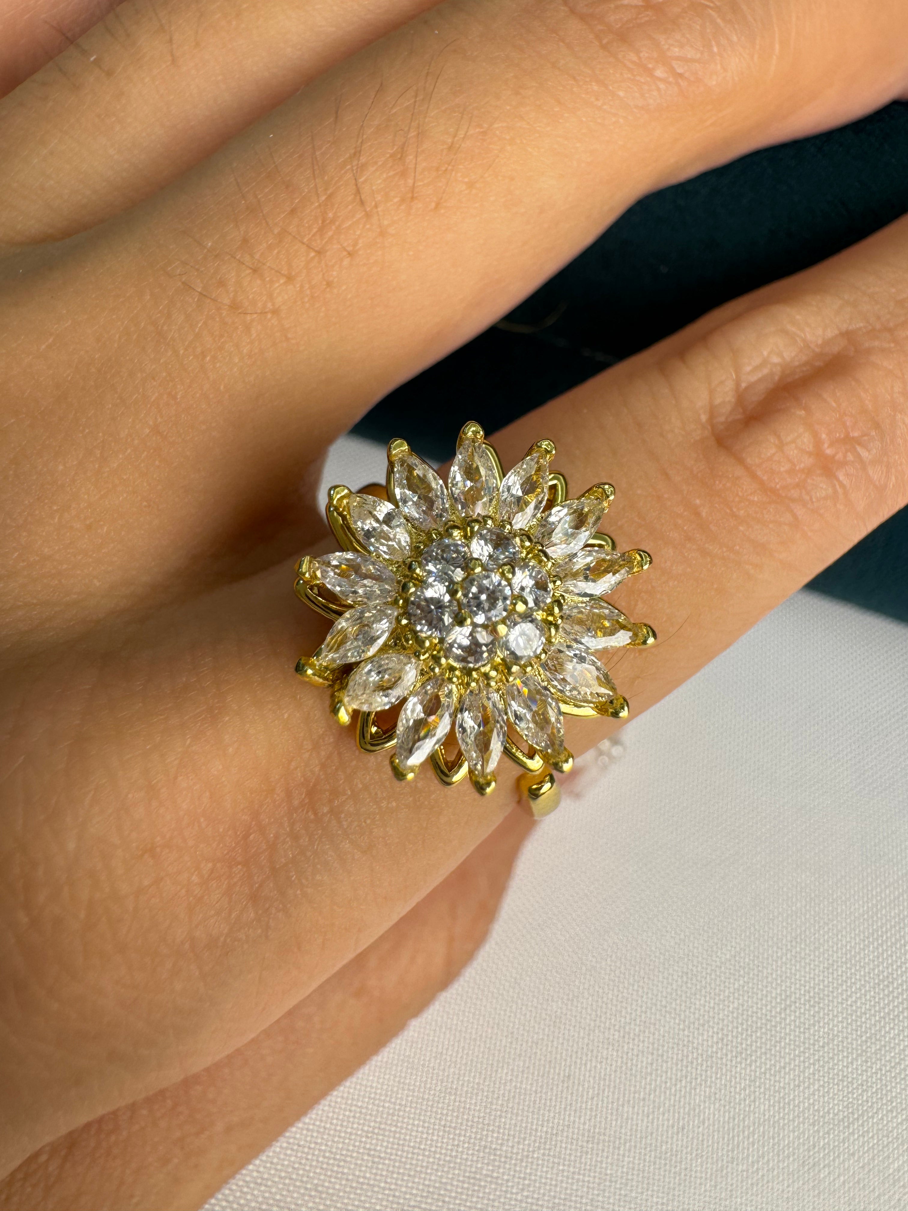 New 2025 Sunbeam Spinner Set – Gold Sunflower Fidget Ring & Bracelet｜Rotating Anti-Anxiety Jewelry for Adults｜Solar-Inspired Stress Relief Gift