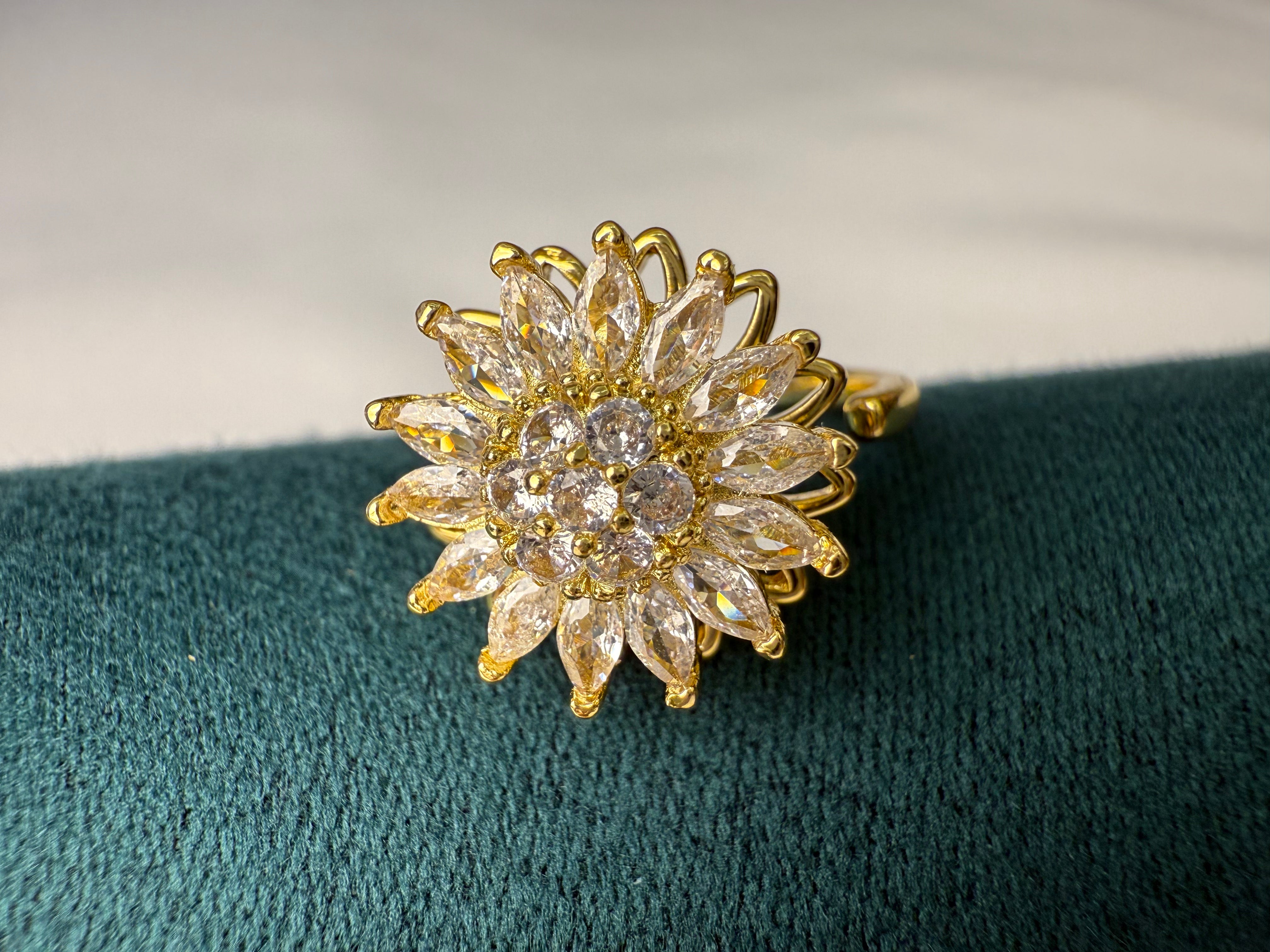 New 2025 Sunbeam Spinner Set – Gold Sunflower Fidget Ring & Bracelet｜Rotating Anti-Anxiety Jewelry for Adults｜Solar-Inspired Stress Relief Gift