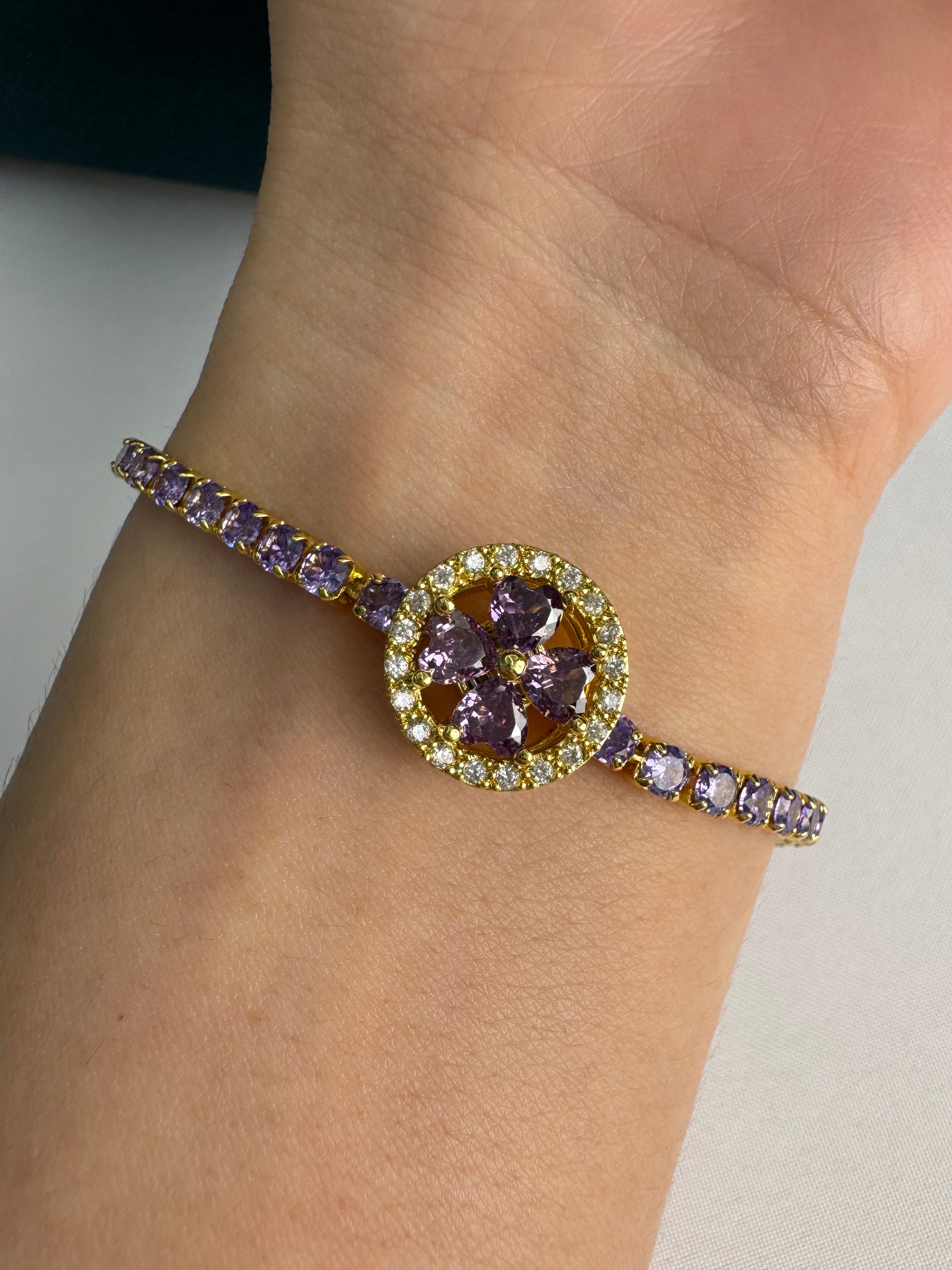 New 2025 Lucky Clover Calm Set – Purple Crystal Spinner Necklace, Ring & Bracelet｜Rotating Fidget Jewelry for Anxiety Relief｜Unisex Energy Gift Set