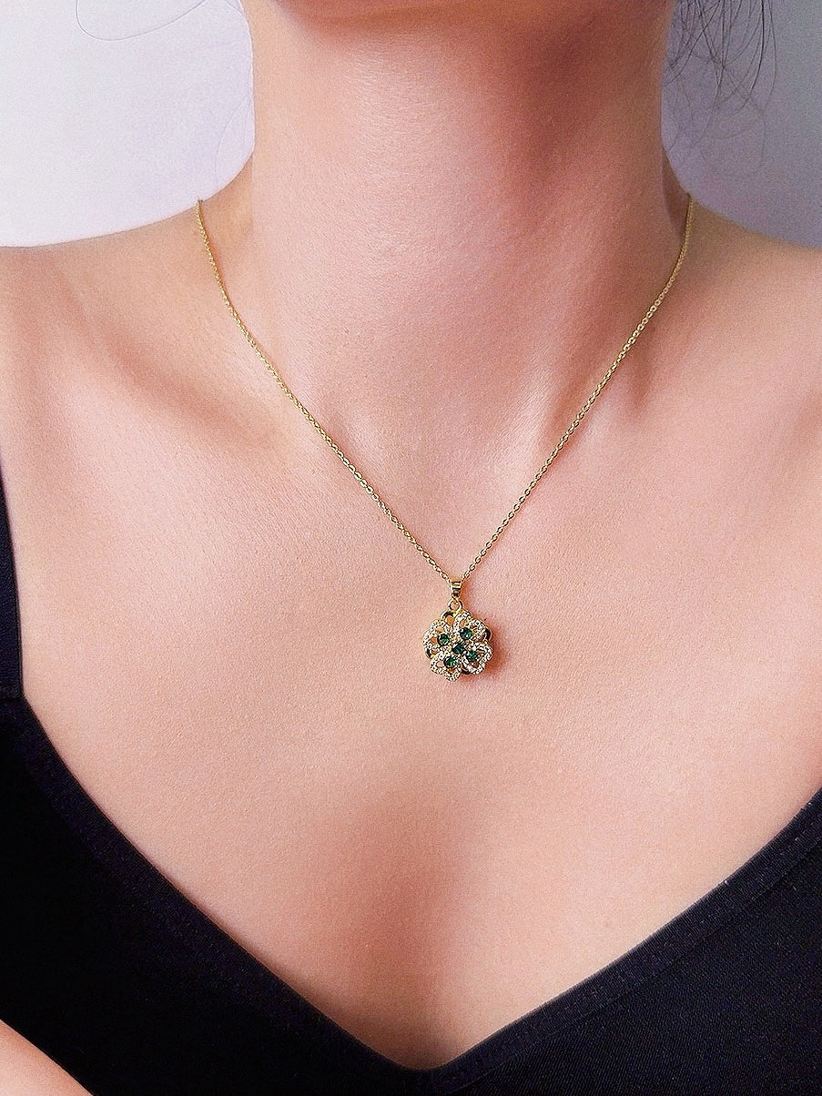 New 2025 Luxe Lucky Clover Spinner Set – Green Zircon Necklace, Ring & Bracelet｜Rotating Anti-Anxiety Jewelry for Women & Men