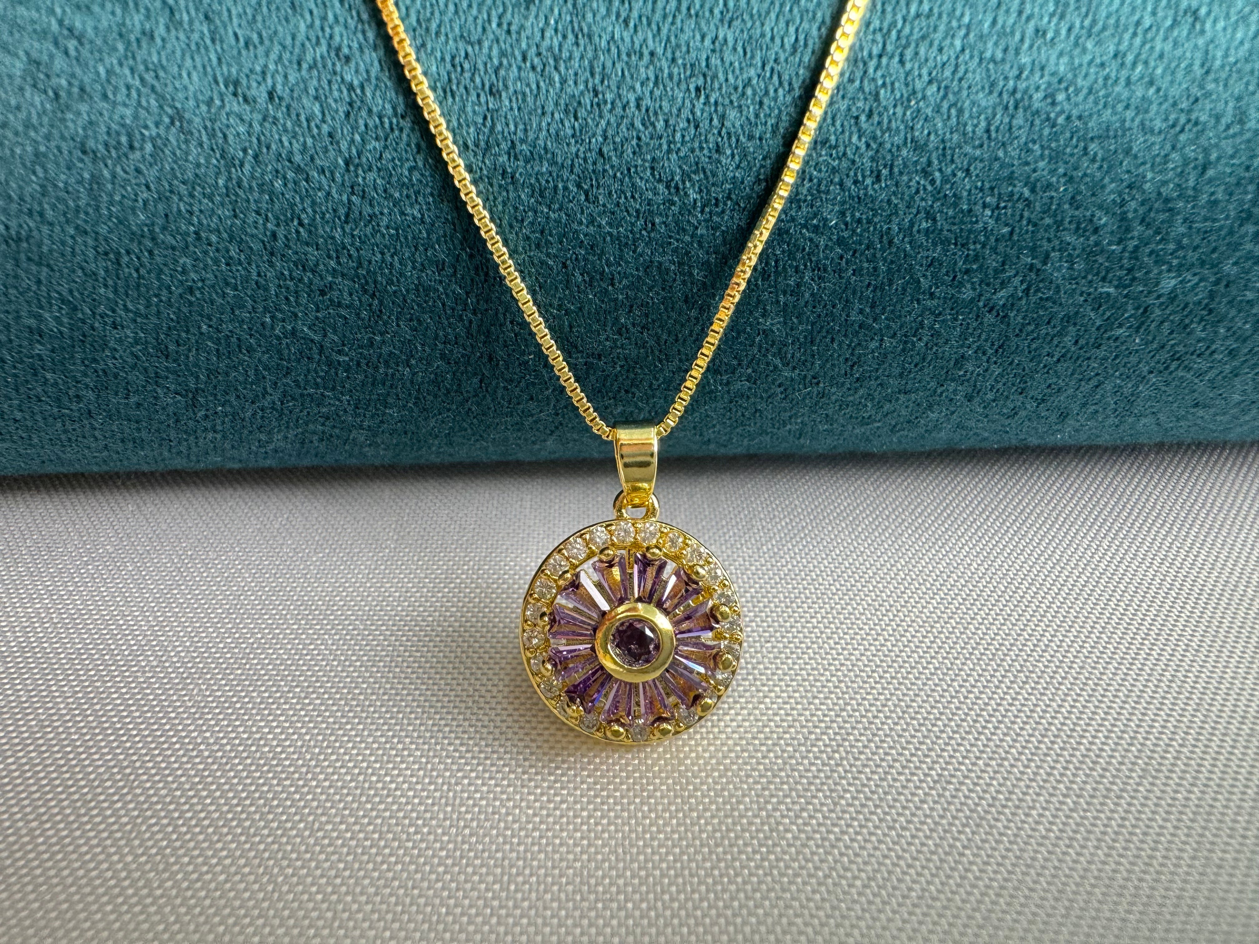 New 2025 Lucky Clover Calm Set – Purple Crystal Spinner Necklace, Ring & Bracelet｜Rotating Fidget Jewelry for Anxiety Relief｜Unisex Energy Gift Set