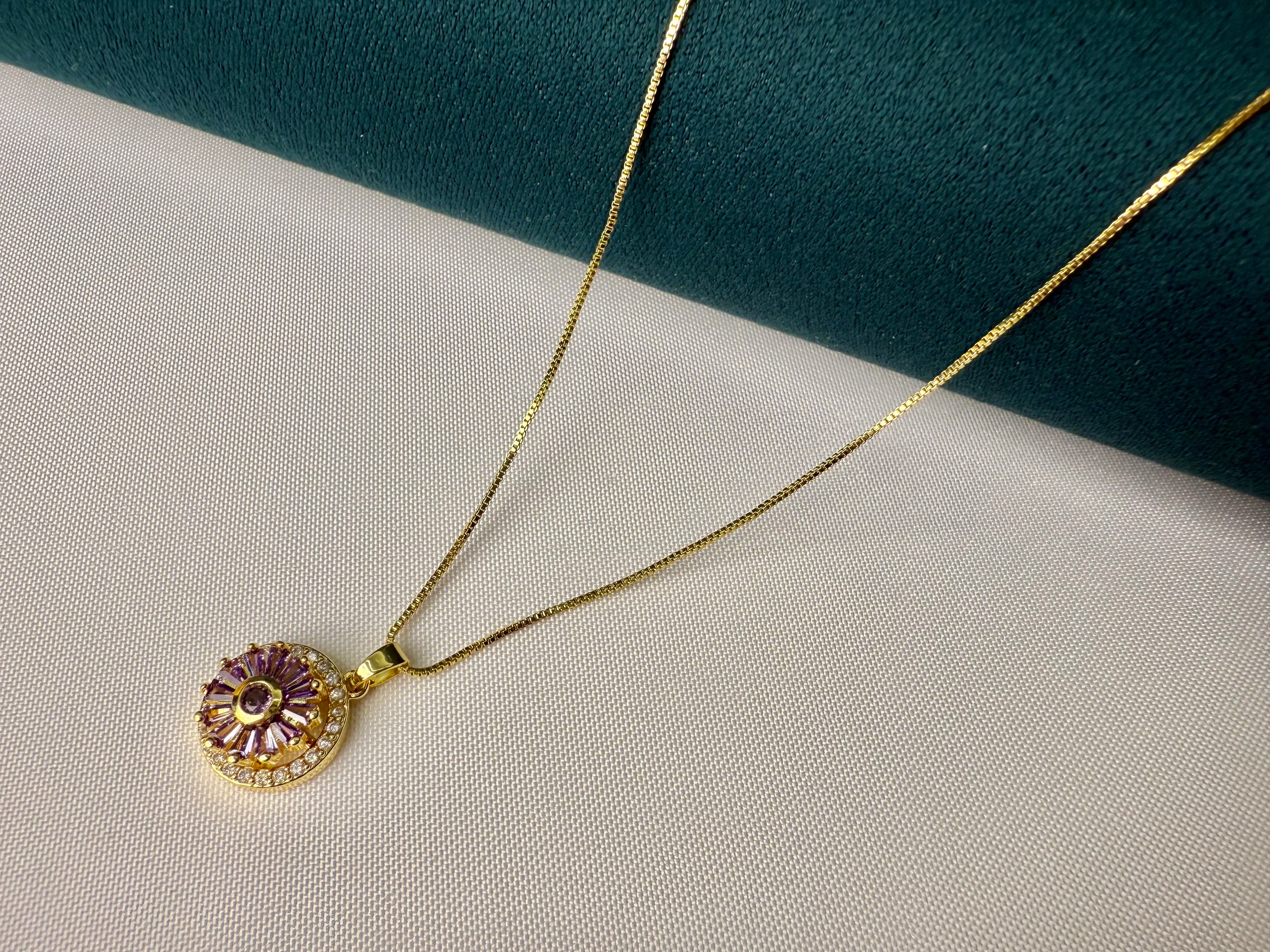 New 2025 Radiant Spinner Necklace – Purple Crystal Rotating Pendant for Anxiety Relief｜Gold Fidget Jewelry for Women