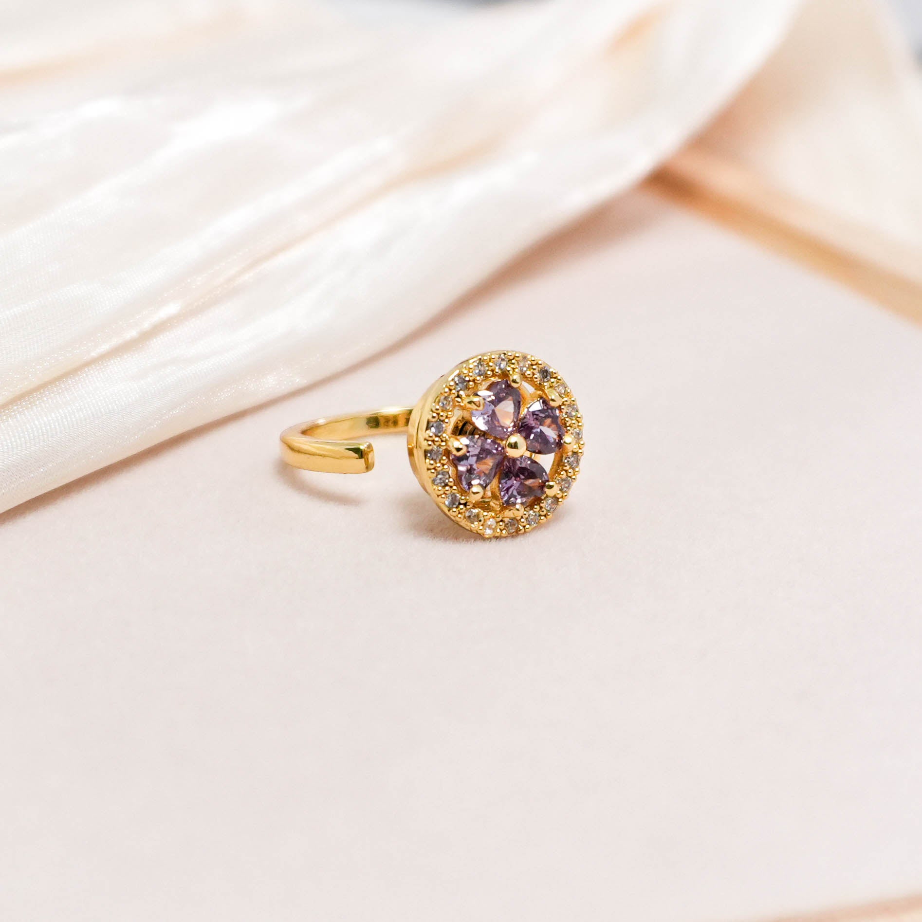 New 2025 Lucky Purple Clover Spin Ring - Rotating Anxiety Relief Ring for Adults｜Stress Relief Fidget Jewelry