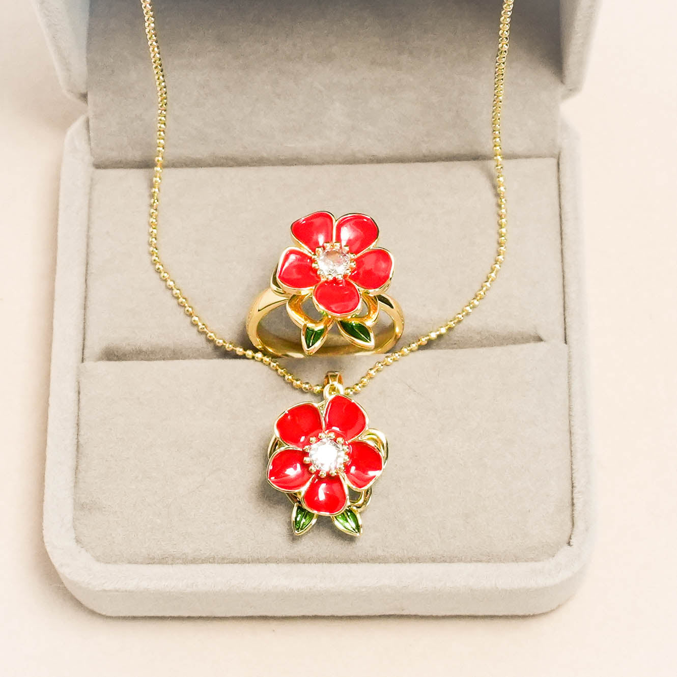 New 2025 Camellia Serenity Spinner Set – Elegant Rotating Floral Ring & Pendant Necklace｜Anti-Anxiety Fidget Jewelry for Women｜CZ Diamond Flower Gift Set